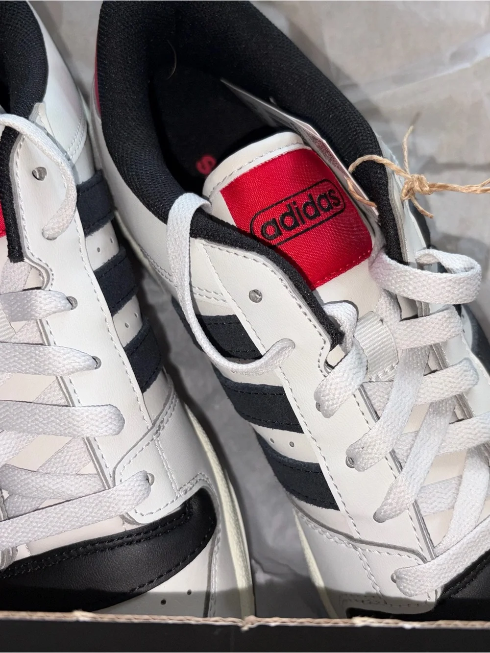 adidas Break Start Sneakers in White, Black & Red Accent